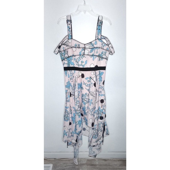 $405 Self Portrait Asymmetric Pink Floral Print Midi A Line Dress Size 10 NWT - Picture 9 of 16